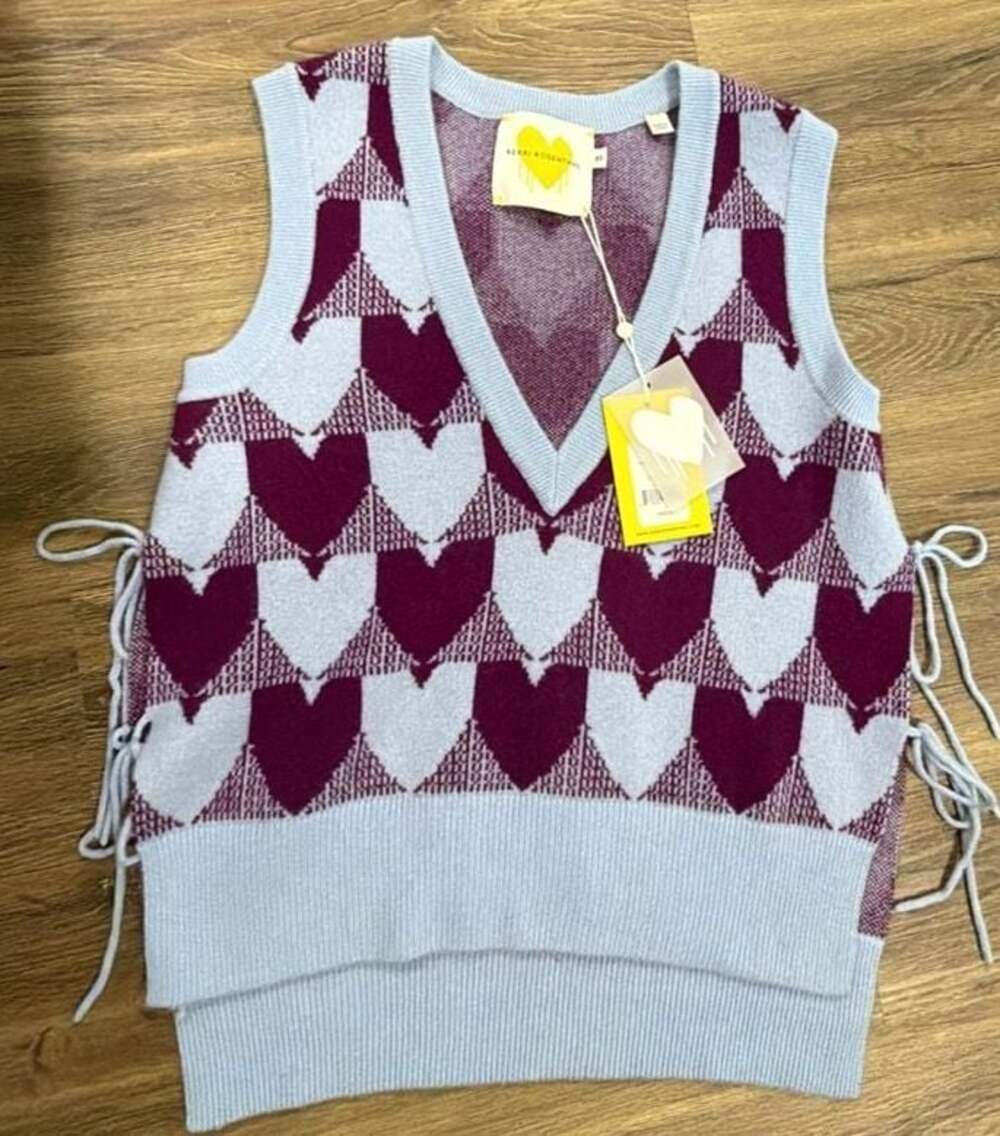 Kerri Rosenthal Heart In Check Knit Cashmere Sweater Vest